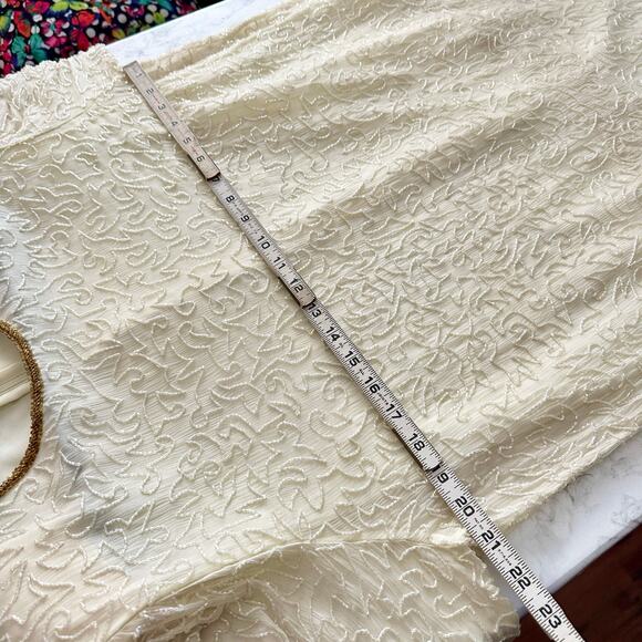 Vintage Night Vogue Cream Silk Beaded Gold Ornate Dress Women’s Size Medium - Picture 13 of 15